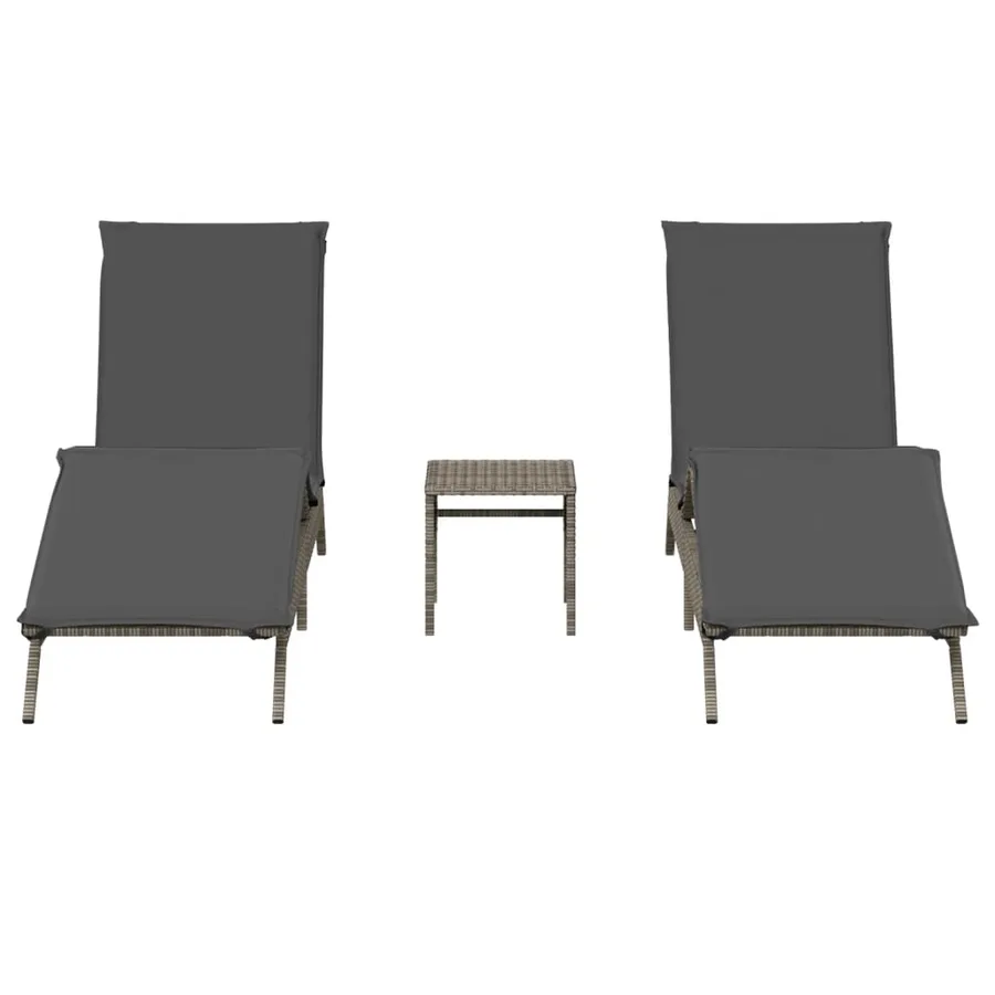 Chaises longues lot de 2 avec table gris résine tressée - 4