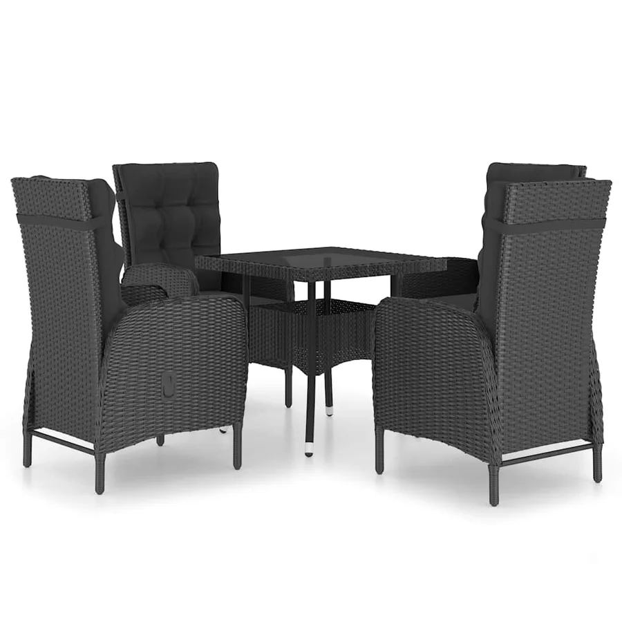 Garden dining set 5 pcs Poly rattan and glass Black - 2