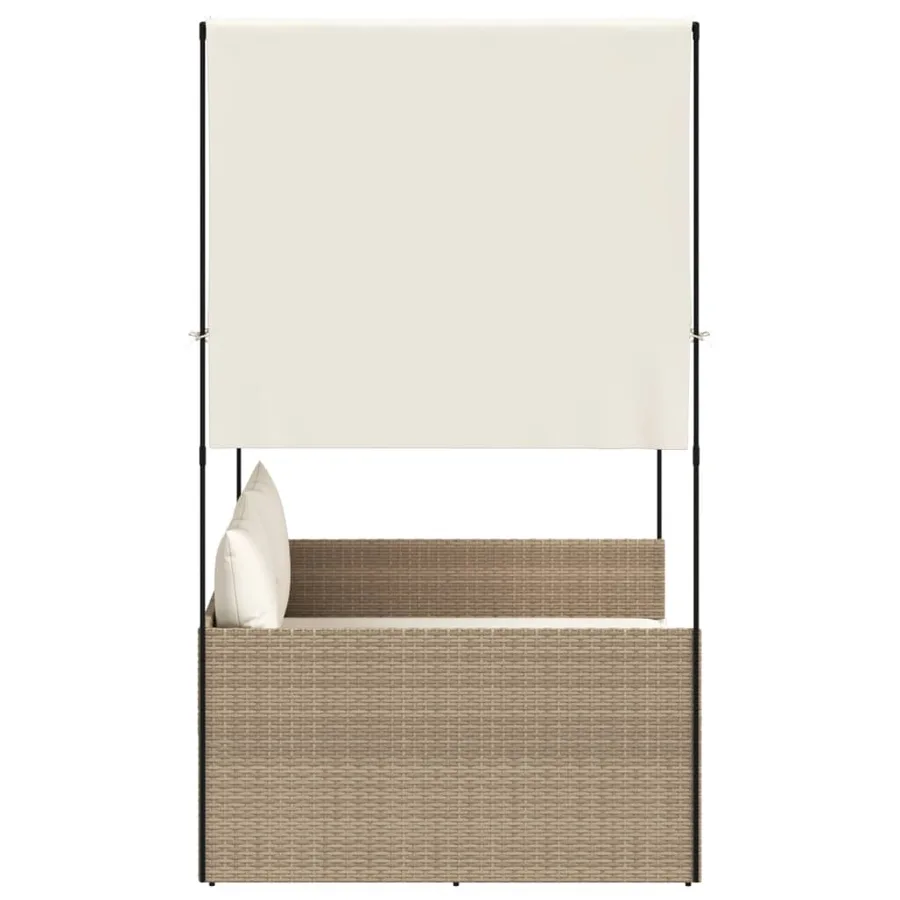 Chaise longue double avec toit et rideaux beige résine tressée - 4