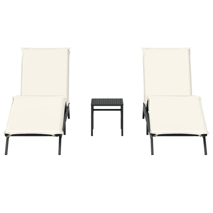 Chaises longues lot de 2 avec table noir résine tressée - 4