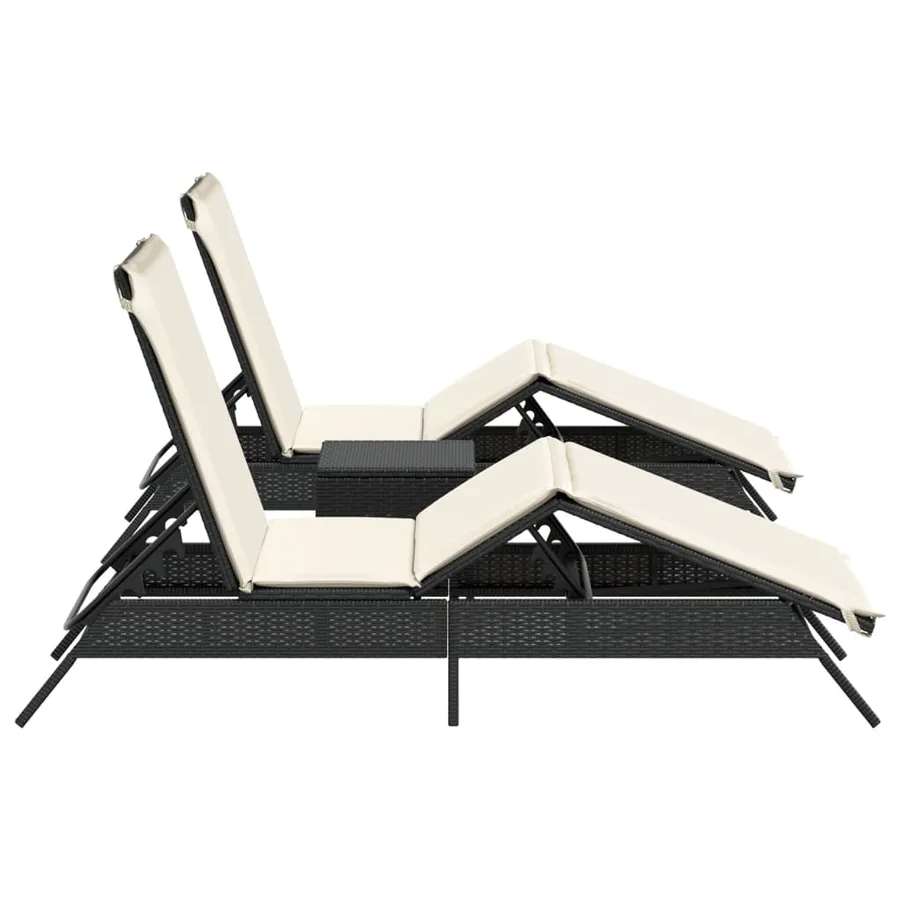 Chaises longues lot de 2 avec table noir résine tressée - 5