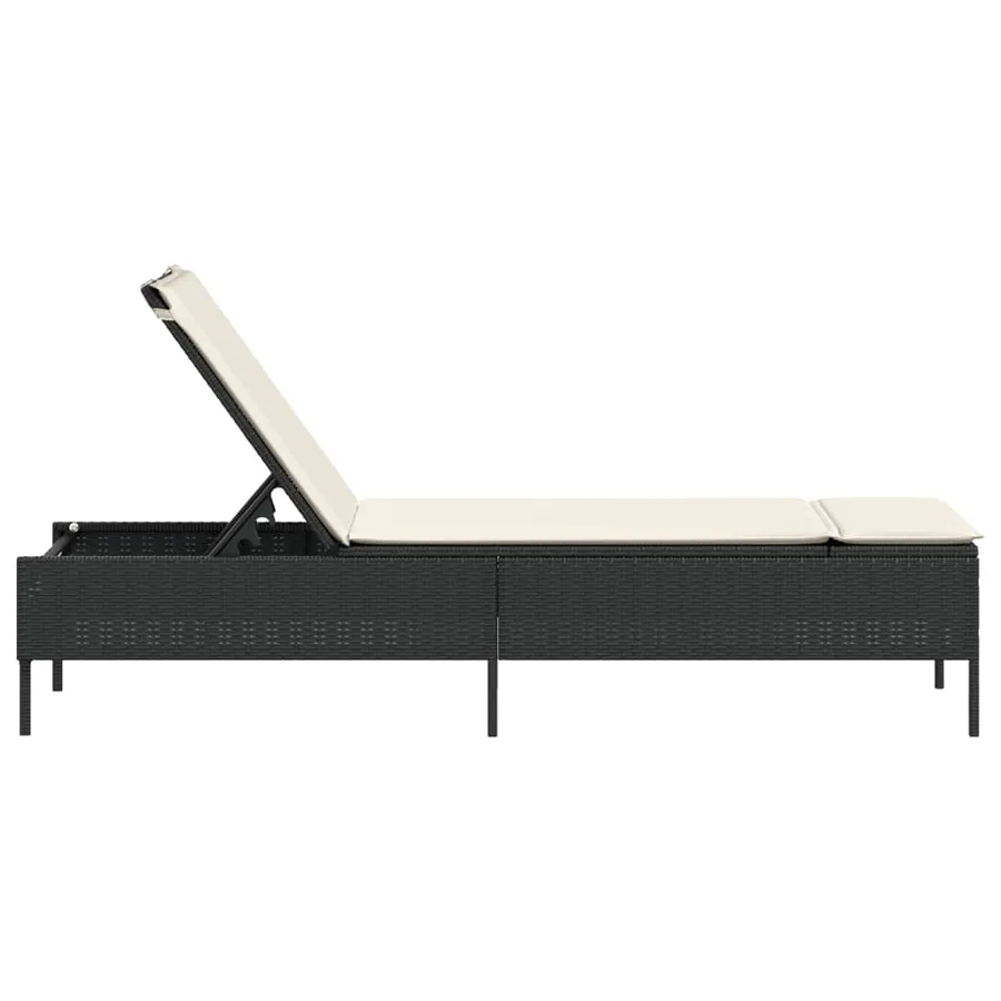 Chaise longue avec coussin noir résine tressée - 5