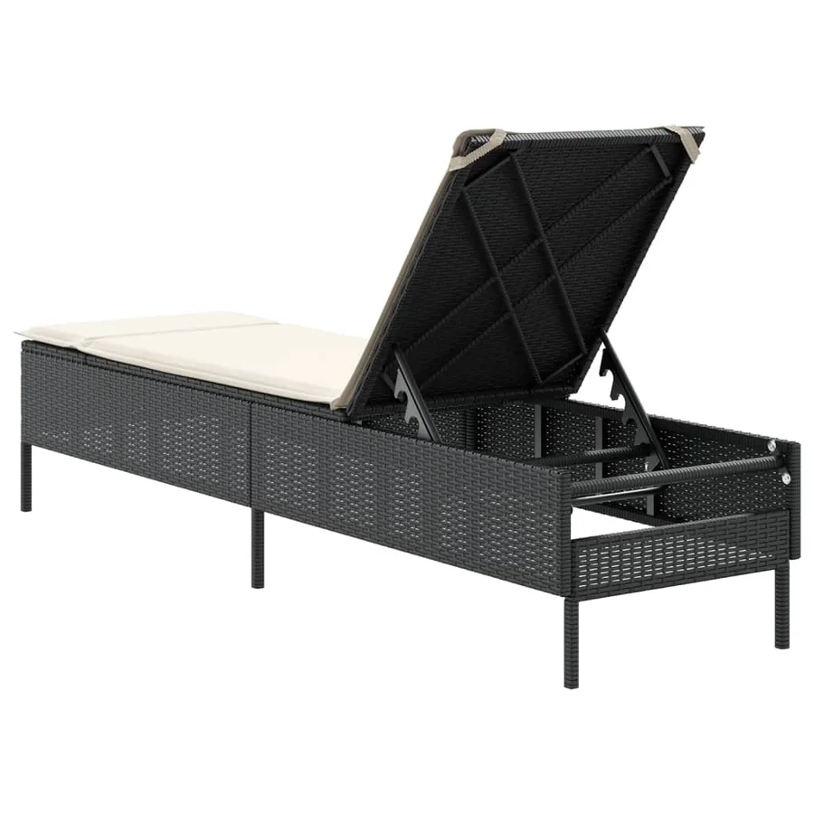 Chaise longue avec coussin noir résine tressée - 6