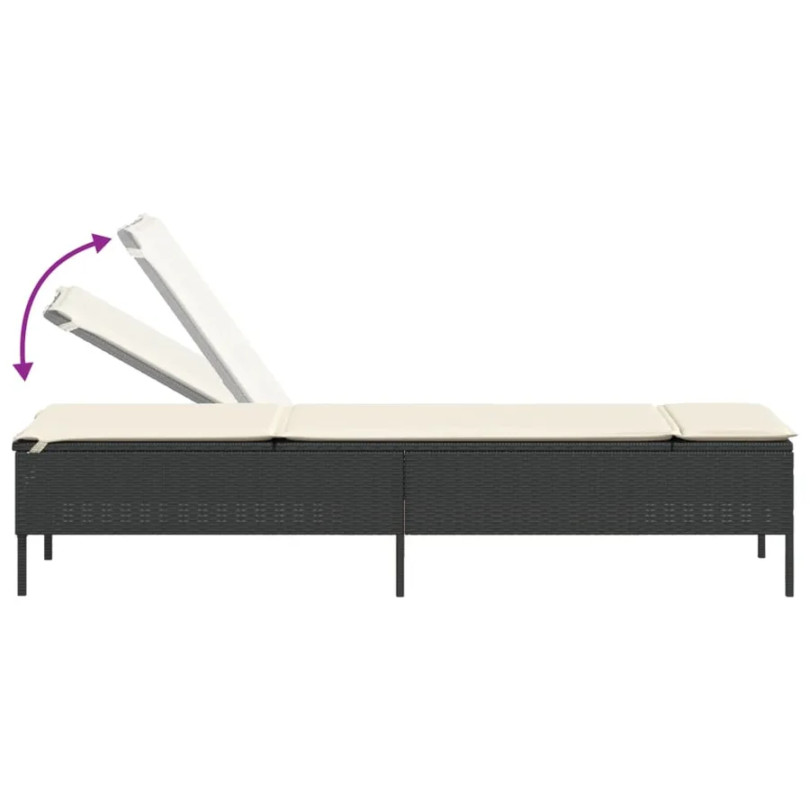 Chaise longue avec coussin noir résine tressée - 7