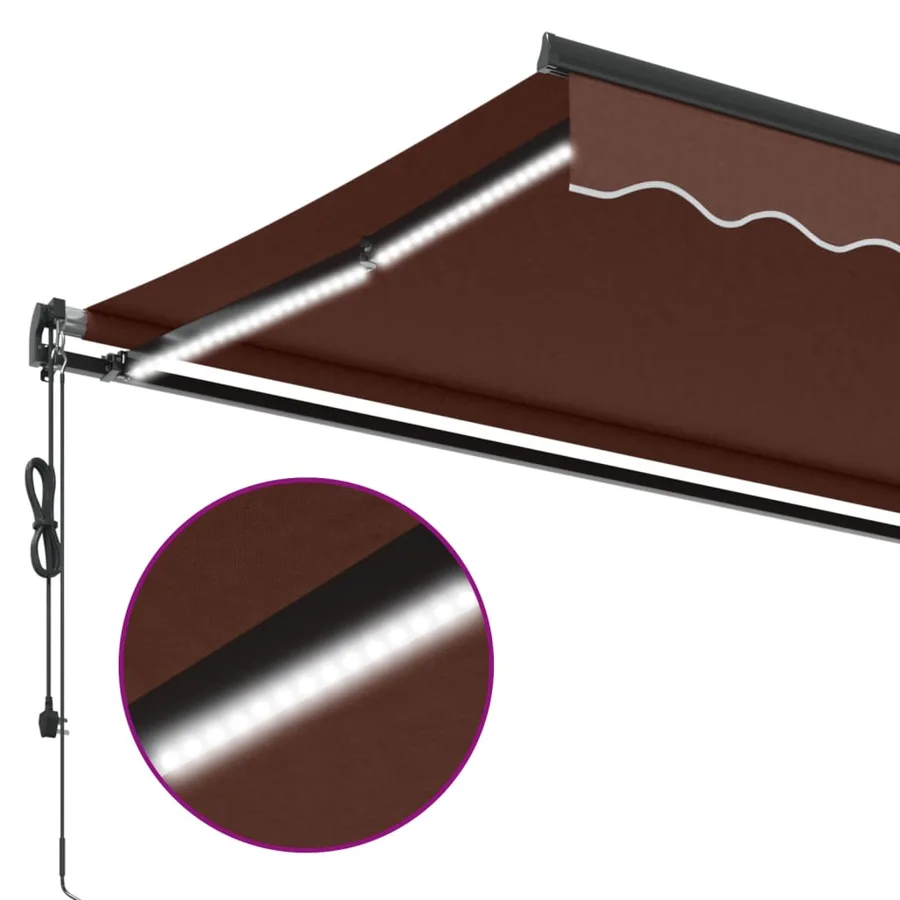 Auvent rétractable automatique avec LED marron 500x350 cm - 8