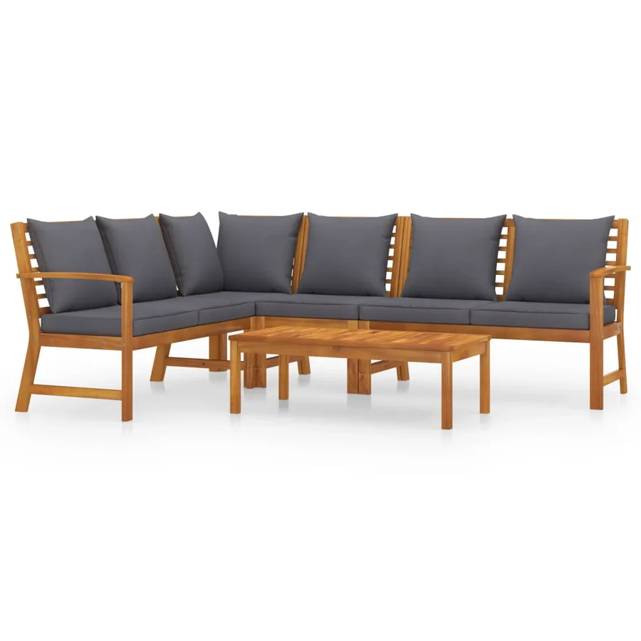 Salon de jardin 5 pcs avec coussin Bois d'acacia solide - 2