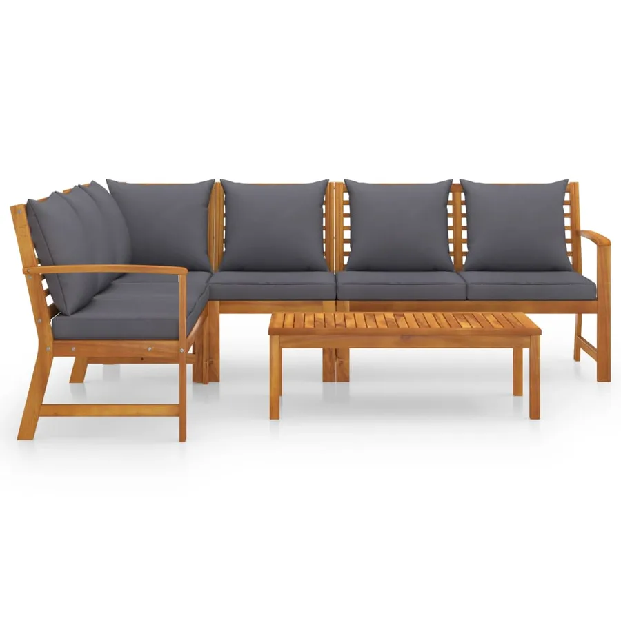 Salon de jardin 5 pcs avec coussin Bois d'acacia solide - 3