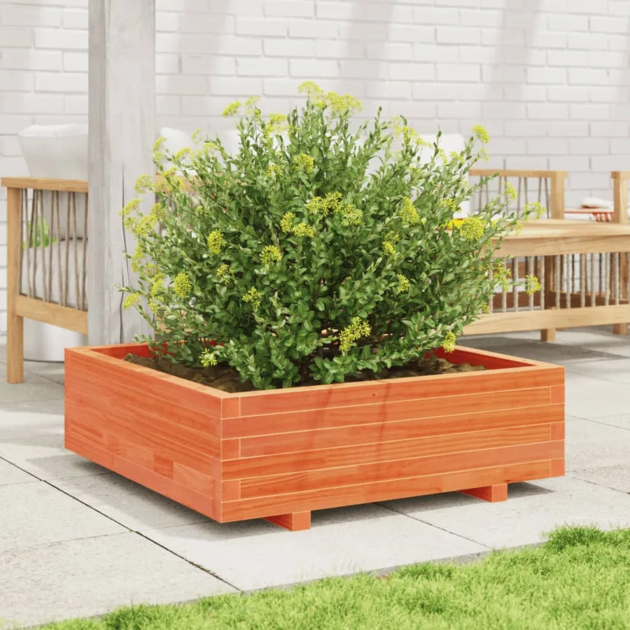 Jardinière cire marron 90x90x26,5 cm bois de pin massif - 3