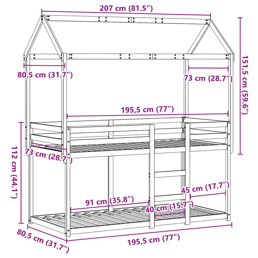 Lit superposé sans matelas blanc 75x190 cm bois de pin massif - 12