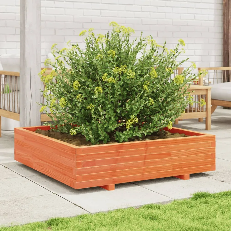 Jardinière cire marron 100x100x26,5 cm bois de pin massif - 3