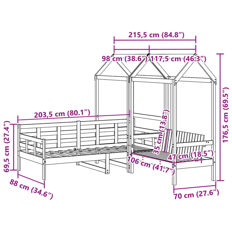 Ensemble de lit de jour et de banc et toit sans matelas blanc - 13