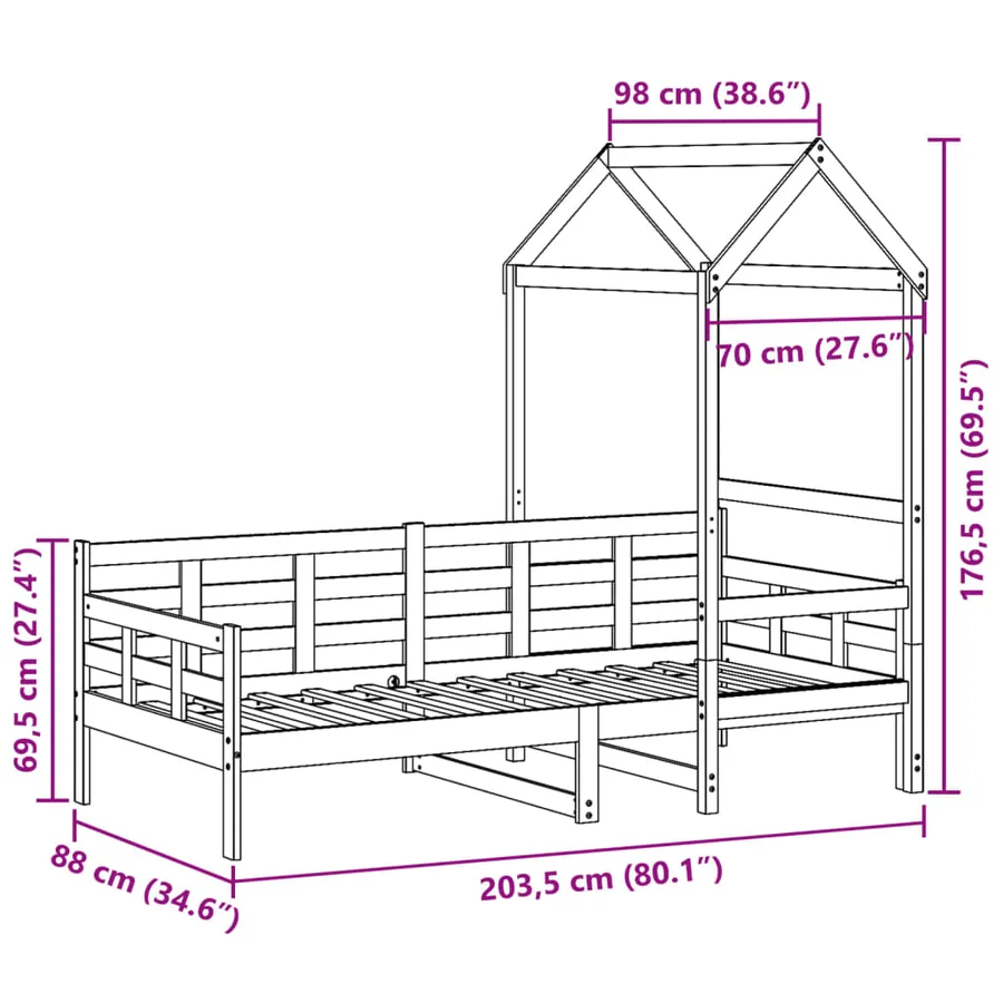 Lit de jour avec toit sans matelas blanc 80x200 cm bois massif - 12