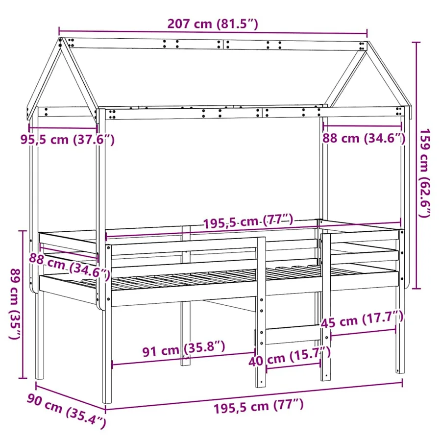 Lit haut sans matelas blanc 90x190 cm bois de pin massif - 12