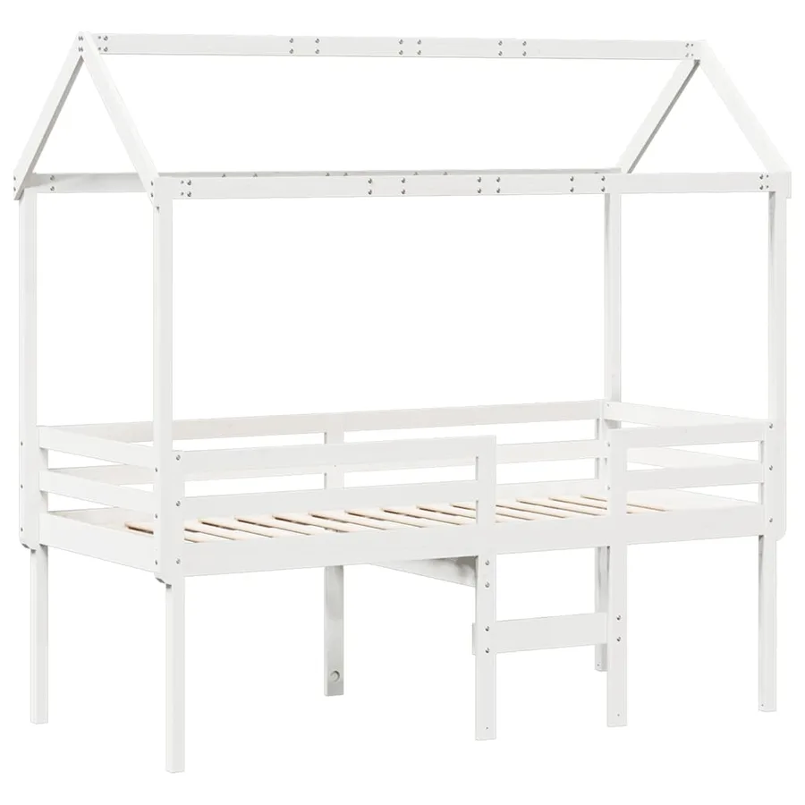Lit haut sans matelas blanc 90x190 cm bois de pin massif - 3