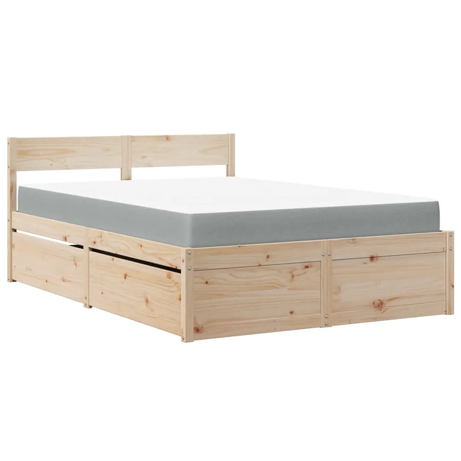 Lit avec tiroirs et matelas 140x190 cm bois massif de pin - 2
