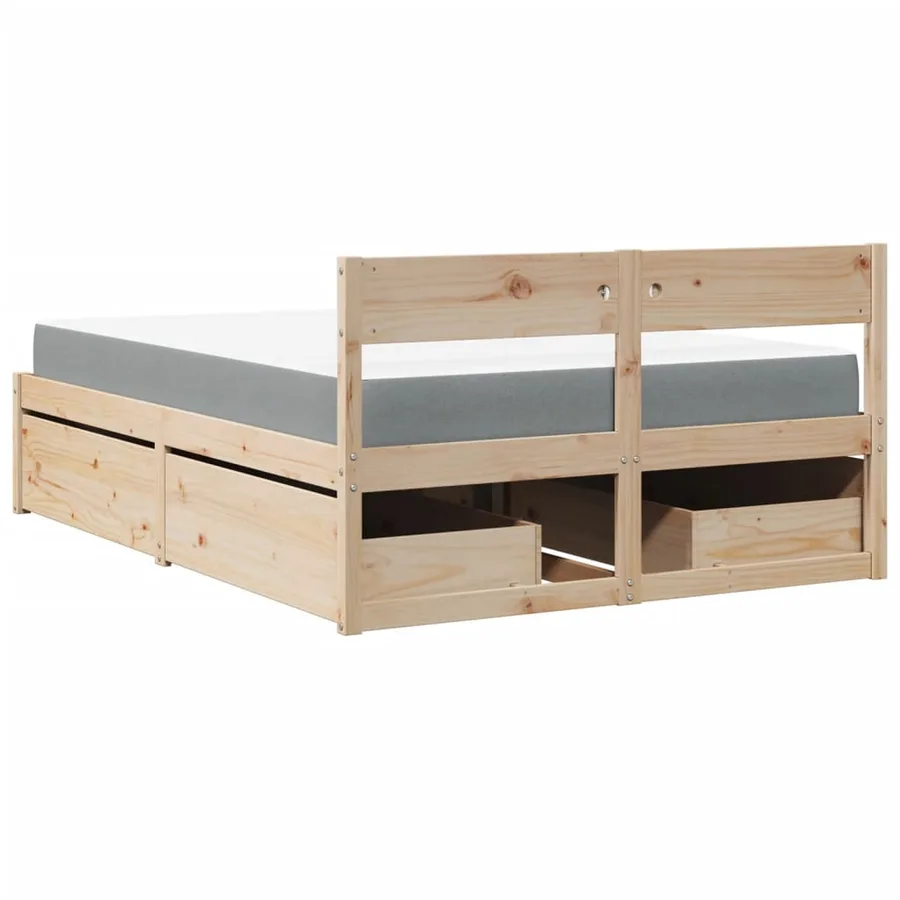 Lit avec tiroirs et matelas 140x190 cm bois massif de pin - 6
