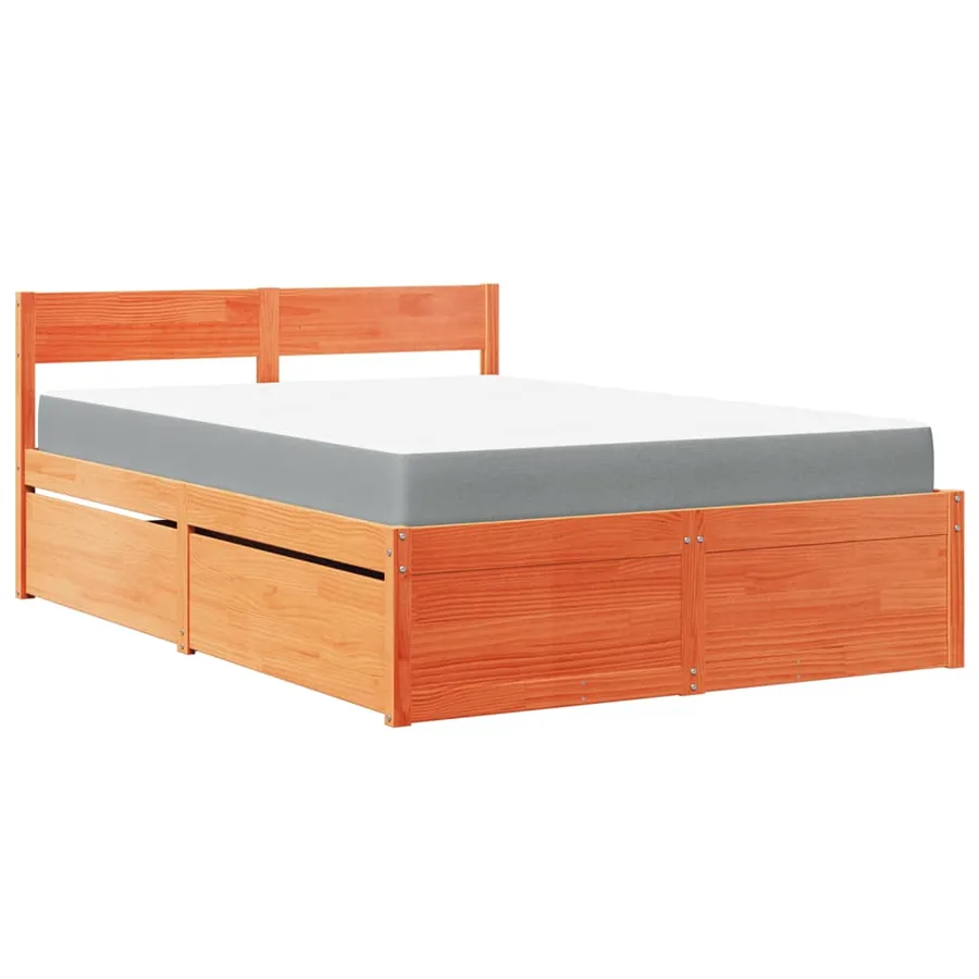 Lit avec tiroirs/matelas cire marron 140x190 cm bois massif pin - 2