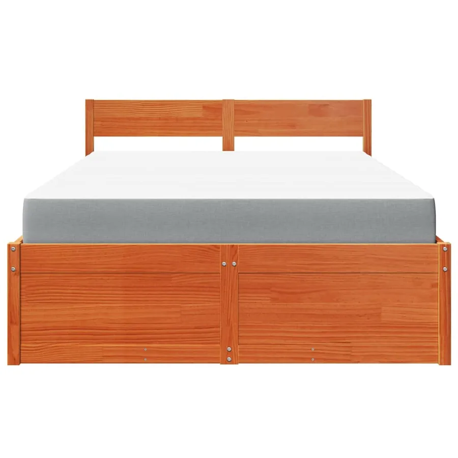 Lit avec tiroirs/matelas cire marron 140x190 cm bois massif pin - 4