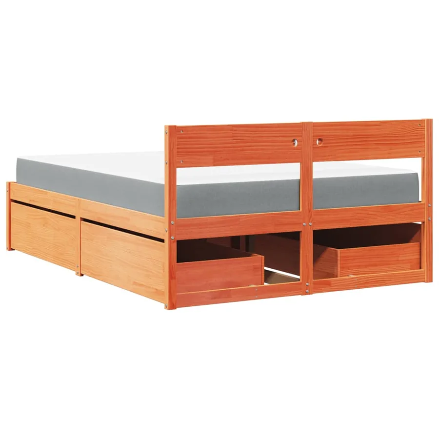 Lit avec tiroirs/matelas cire marron 140x190 cm bois massif pin - 6