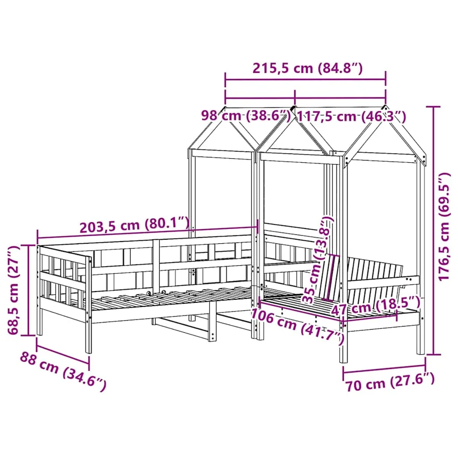 Ensemble de lit de jour avec toit sans matelas 80x200 cm - 13
