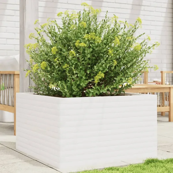 Jardinière blanc 80x80x45,5 cm bois de pin massif