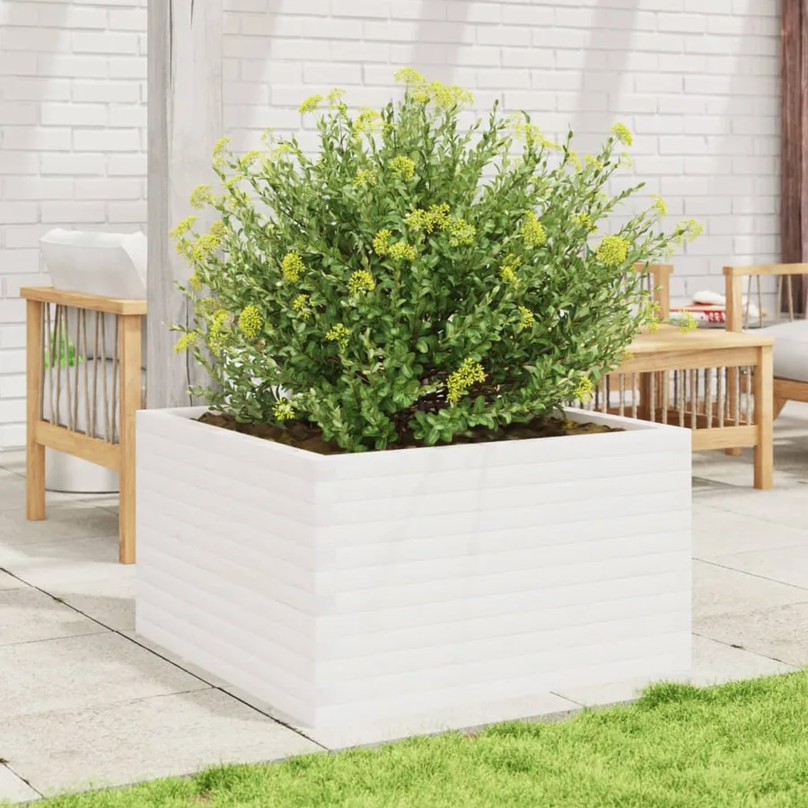 Jardinière blanc 80x80x45,5 cm bois de pin massif - 3
