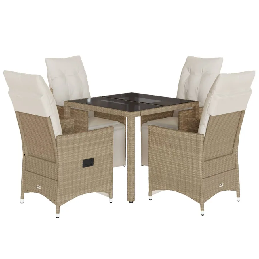Ensemble de bistro de jardin 5 pcs coussins beige poly rotin - 2
