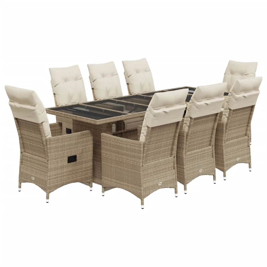 Ensemble de bistro de jardin 9 pcs coussins beige poly rotin - 2