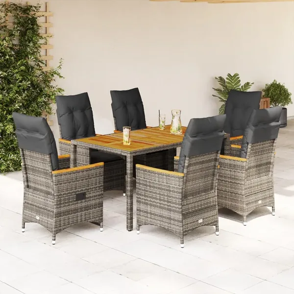 Ensemble à manger de jardin et coussins 7 pcs gris rotin