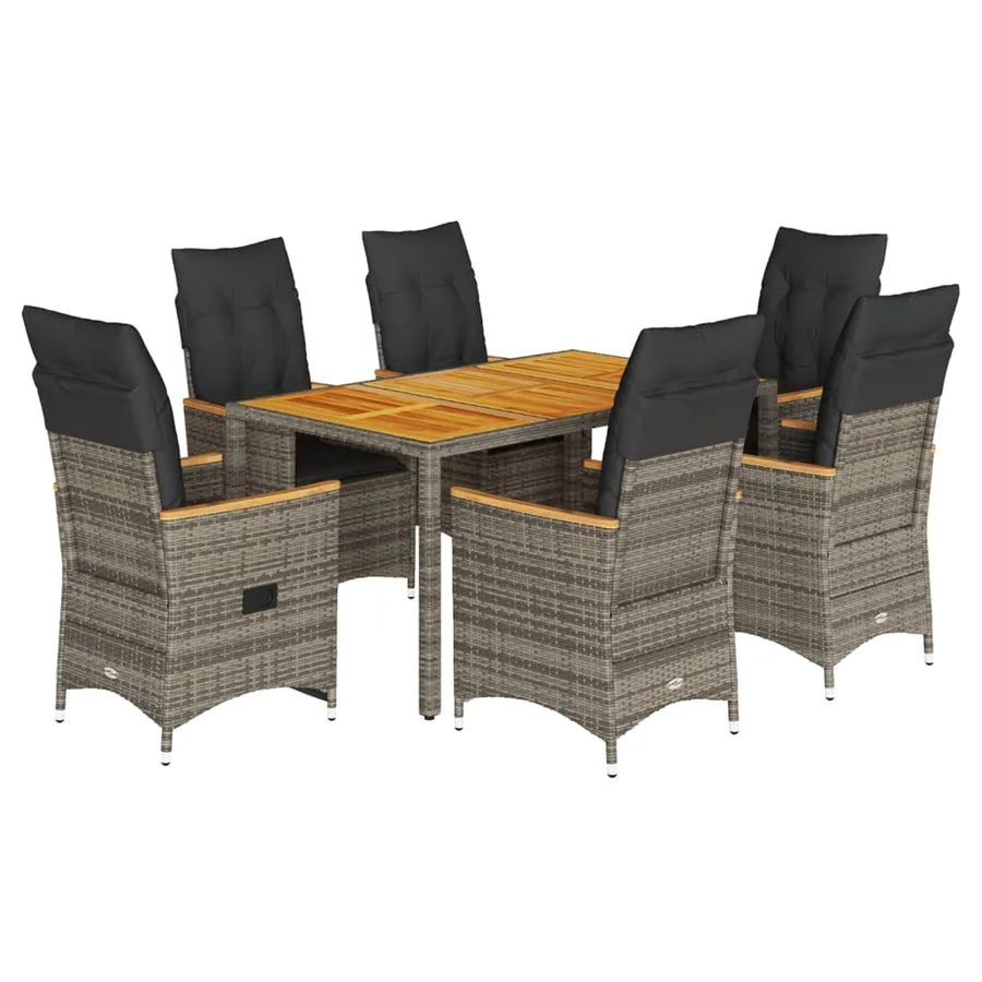 Ensemble à manger de jardin et coussins 7 pcs gris rotin - 2