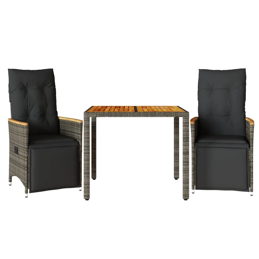 Ensemble de bistro de jardin 3 pcs coussins gris poly rotin - 2