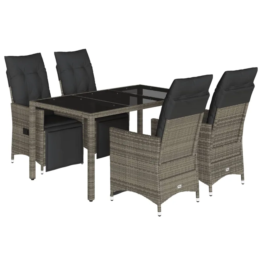 Ensemble de bistro de jardin 5 pcs coussins gris poly rotin - 2
