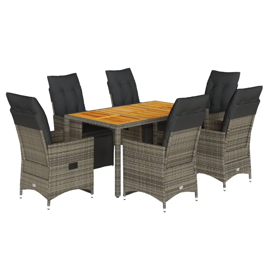 Ensemble de bistro de jardin 7 pcs coussins gris poly rotin - 2