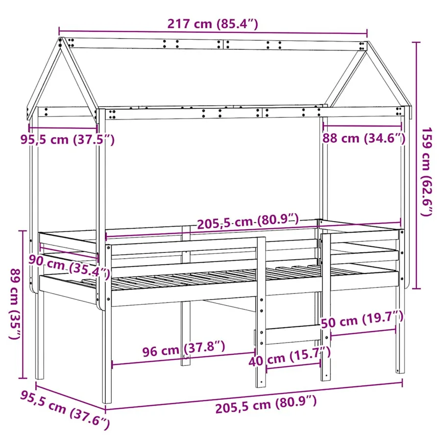 Lit haut sans matelas 90x200 cm bois de pin massif - 12