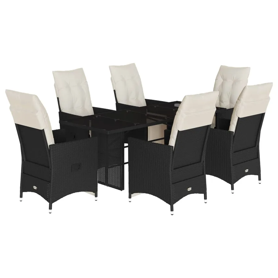 Ensemble à manger de jardin coussins 7 pcs noir résine tressée - 2