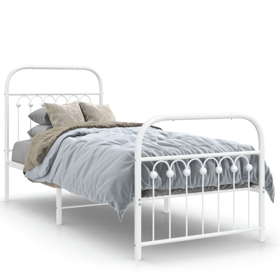 Cadre de lit métal sans matelas avec pied de lit blanc 80x200cm - 2