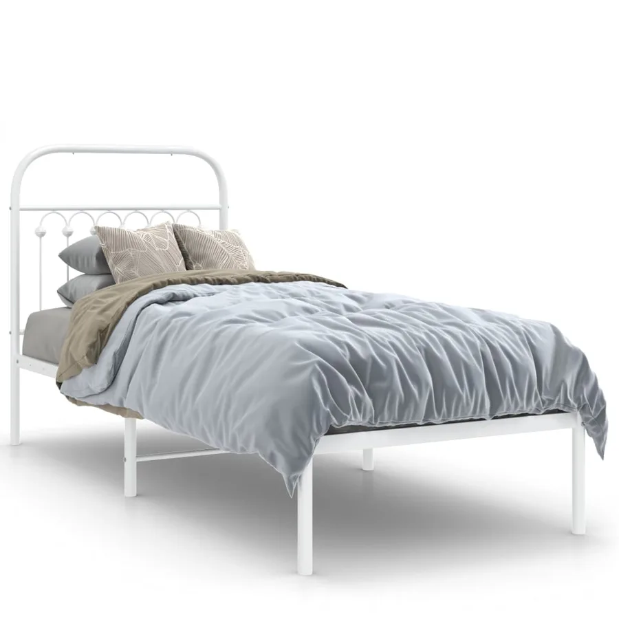 Cadre de lit métal sans matelas avec tête de lit blanc 75x190cm - 2