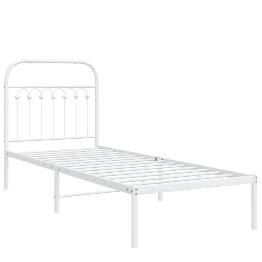 Cadre de lit métal sans matelas avec tête de lit blanc 75x190cm - 3