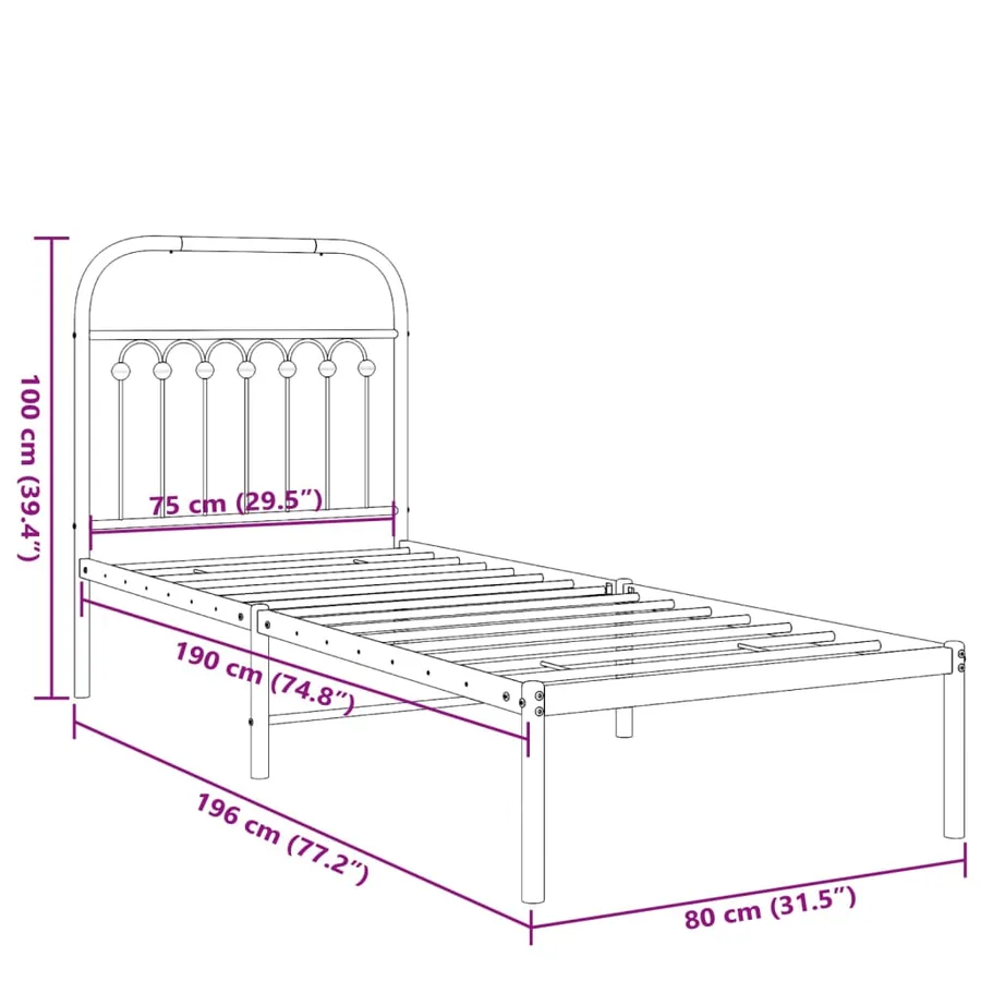 Cadre de lit métal sans matelas avec tête de lit blanc 75x190cm - 8
