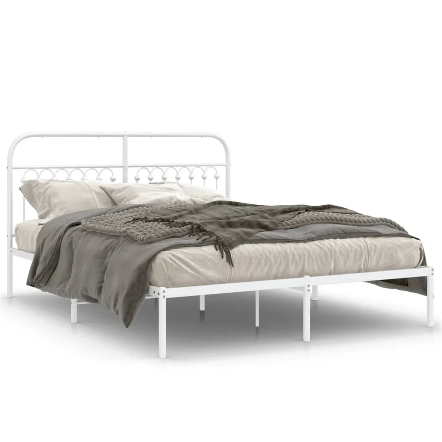 Cadre de lit métal sans matelas et tête de lit blanc 150x200 cm - 2
