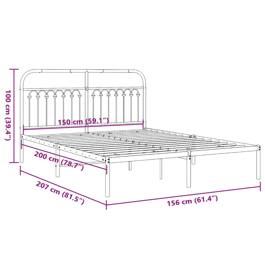 Cadre de lit métal sans matelas et tête de lit blanc 150x200 cm - 8