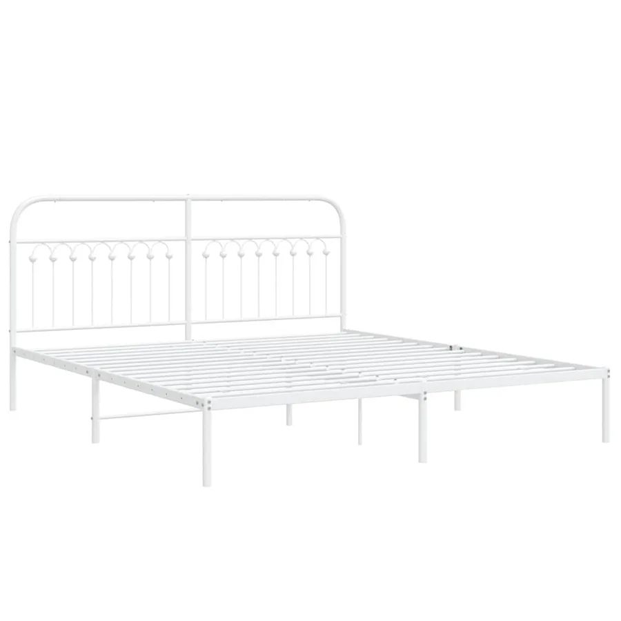 Cadre de lit métal sans matelas et tête de lit blanc 183x203 cm - 3