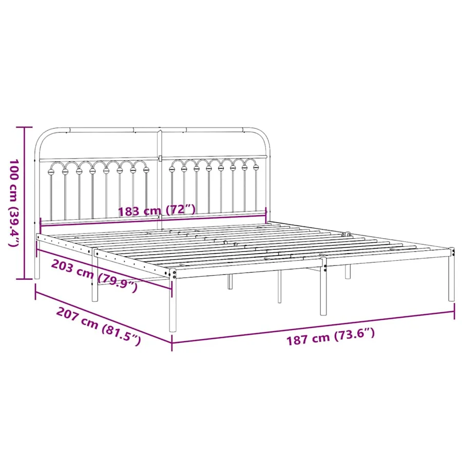 Cadre de lit métal sans matelas et tête de lit blanc 183x203 cm - 8