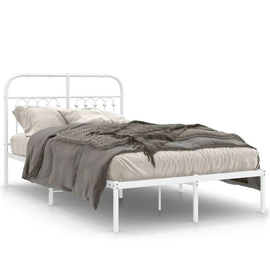 Cadre de lit métal sans matelas et tête de lit blanc 120x200 cm - 2
