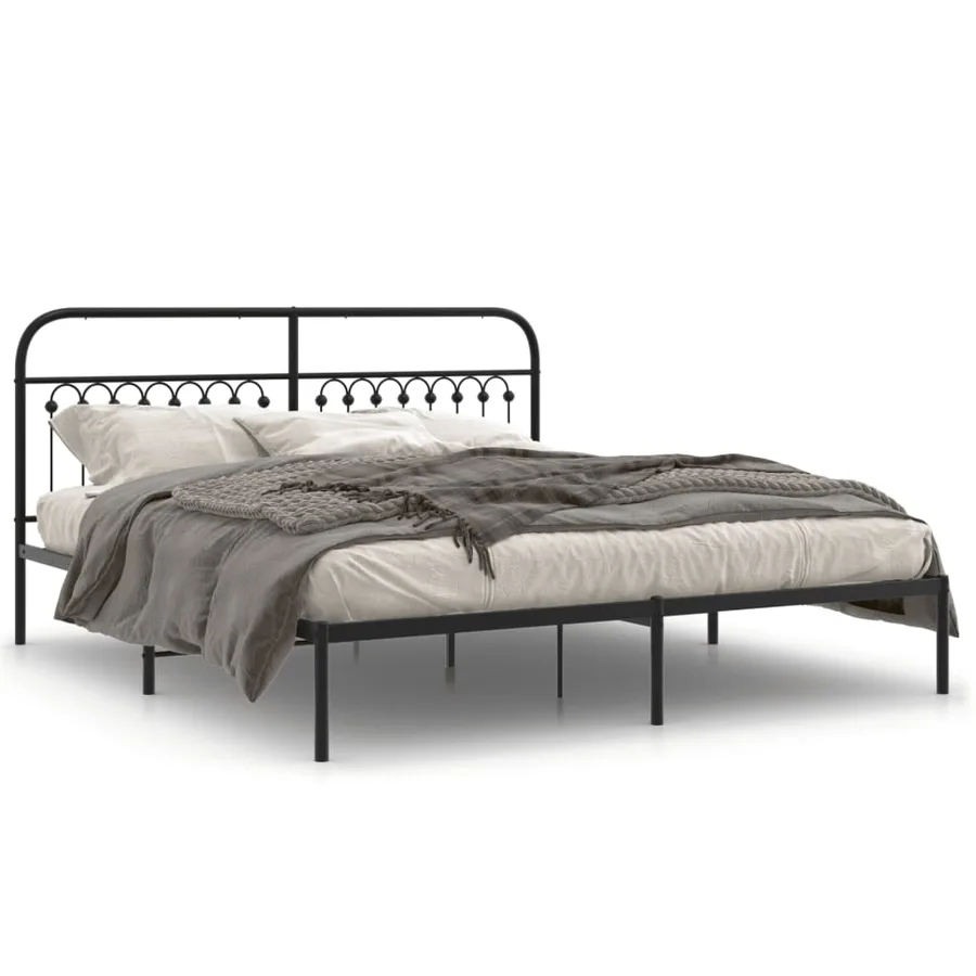 Cadre de lit métal sans matelas avec tête de lit noir 183x213cm - 2