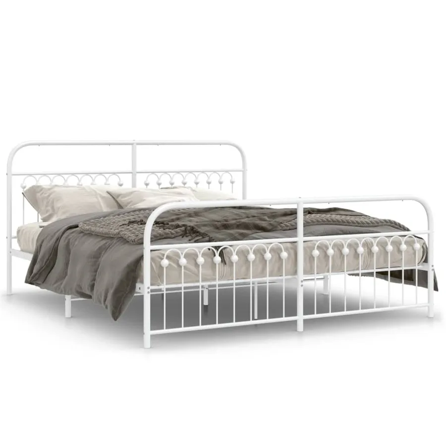 Cadre de lit métal sans matelas et pied de lit blanc 183x213 cm - 2