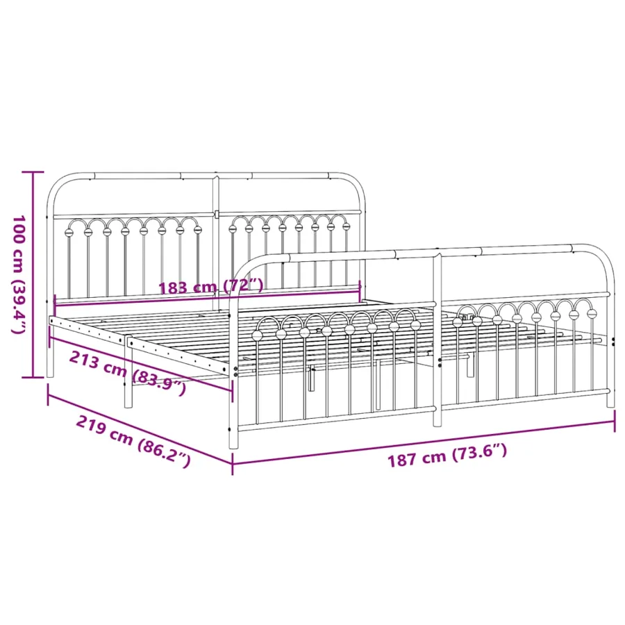 Cadre de lit métal sans matelas et pied de lit blanc 183x213 cm - 8
