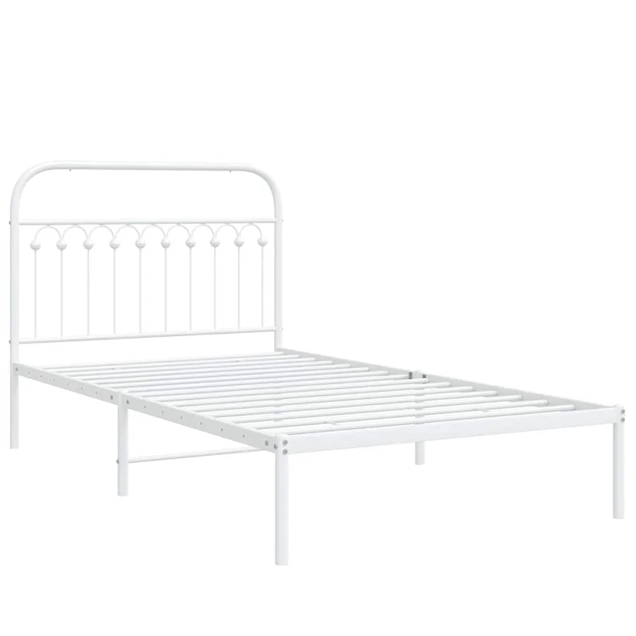 Cadre de lit métal sans matelas et tête de lit blanc 107x203 cm - 3