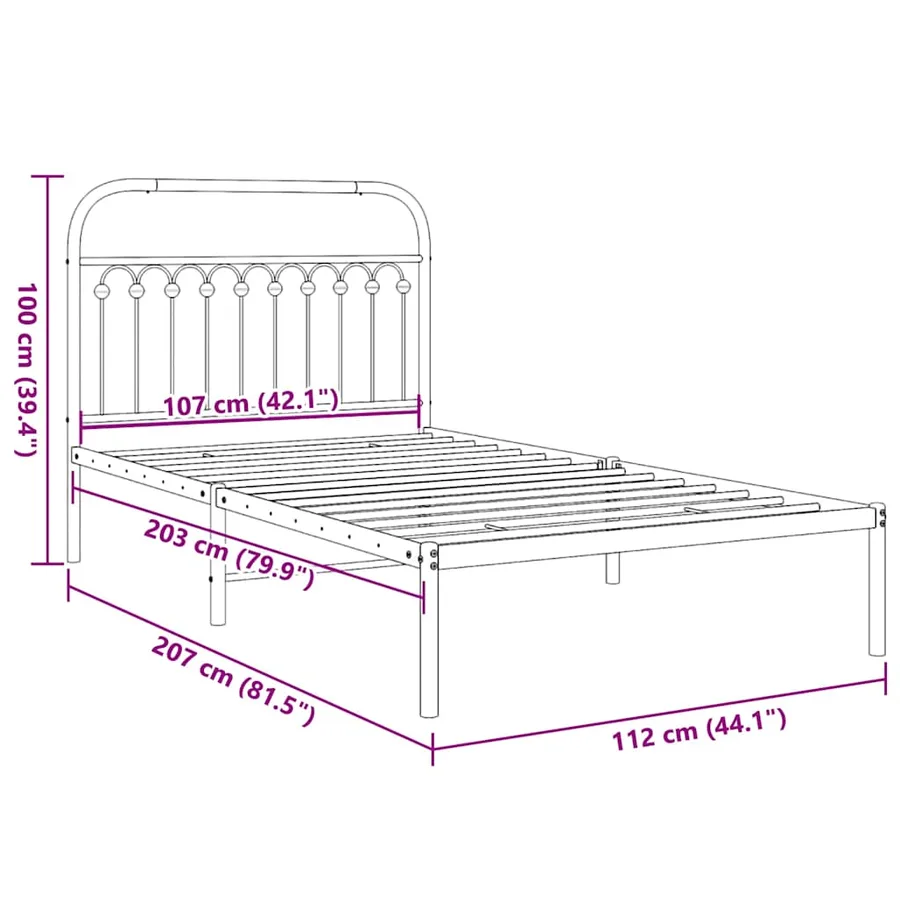 Cadre de lit métal sans matelas et tête de lit blanc 107x203 cm - 8