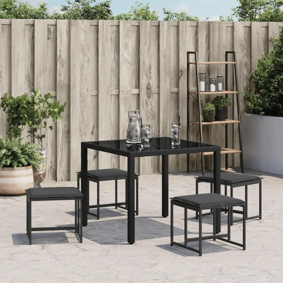 Tabourets de jardin avec coussins lot de 4 noir acier/textilène - 3